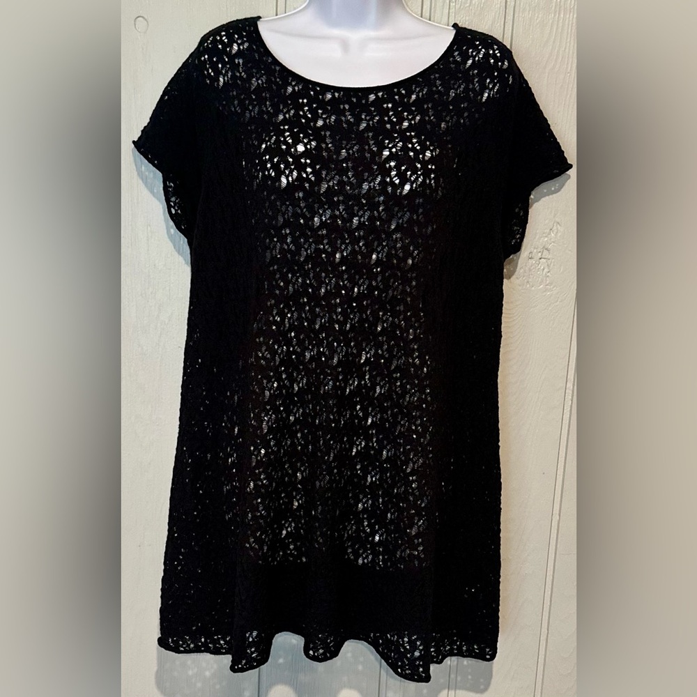 Eileen Fisher Black Open-Knit Blouse